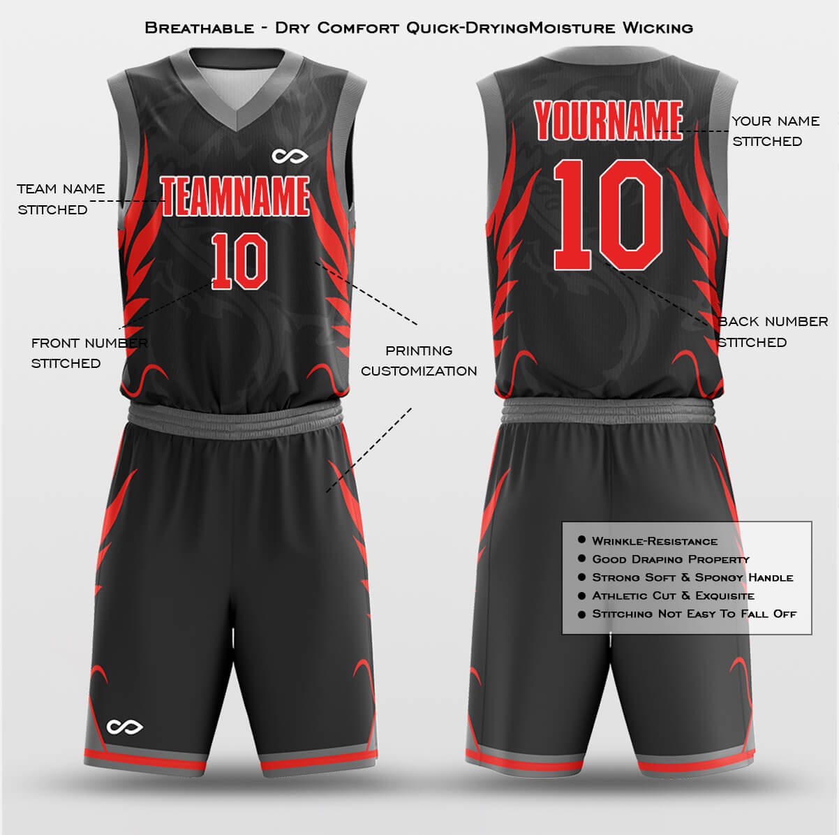 Custom Black Dragon Uniform Basketball Jersey Set