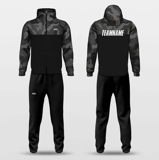 Custom Black Camouflage Hooded Athletic Tracksuit Casual Jogging Sweatsuit