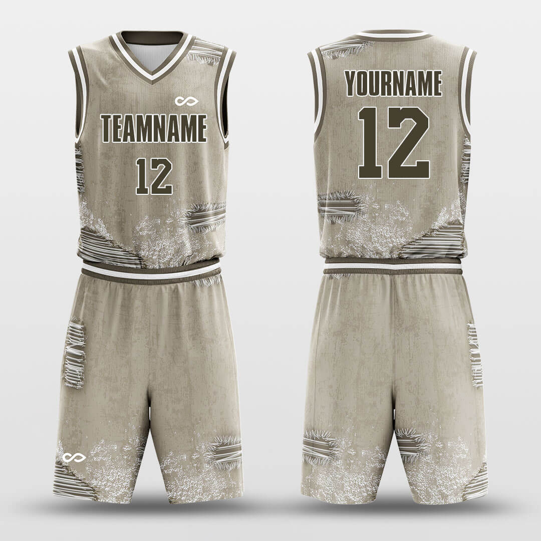 Custom Broken Hole Distressed Uniform Basketball Jersey Set