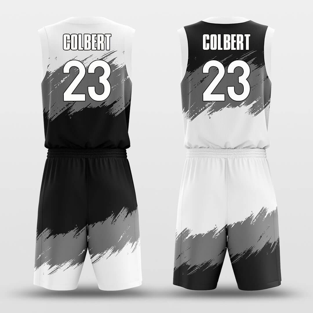 Custom Reversible Brushes Color Block Quarter Basketball Jersey Set
