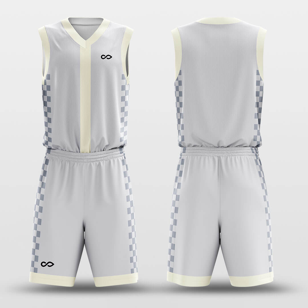 Custom Checked Checkerboard Blue V-neck Basketball Jersey Set