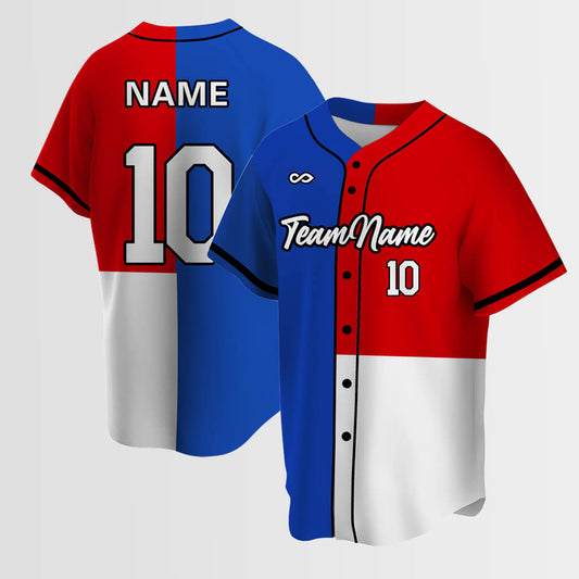 Customized Color Block Quarter Sublimated Button-Down Baseball Jersey