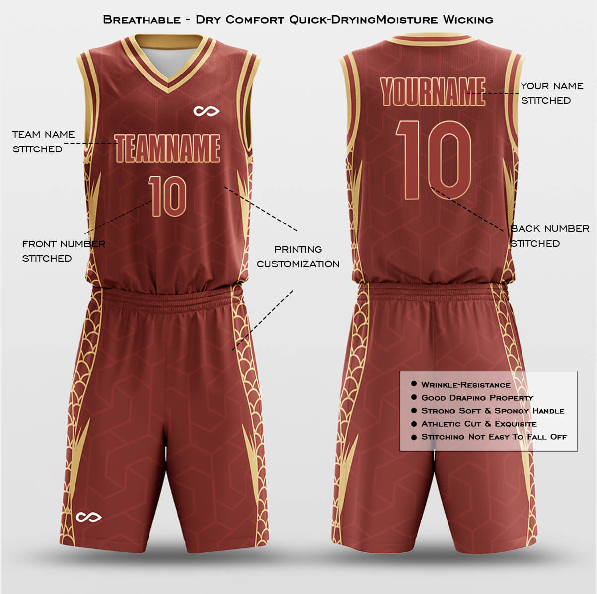 Custom Red Dragon Veiled Design Uniform Basketball Jersey Set