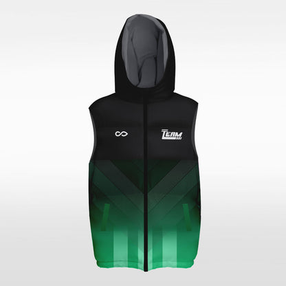 Custom V-Shaped Gradual Green Hooded Vest Outdoor Winter Vest