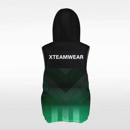 Custom V-Shaped Gradual Green Hooded Vest Outdoor Winter Vest