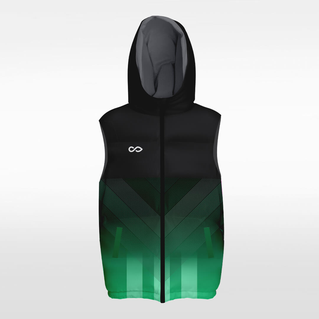 Custom V-Shaped Gradual Green Hooded Vest Outdoor Winter Vest