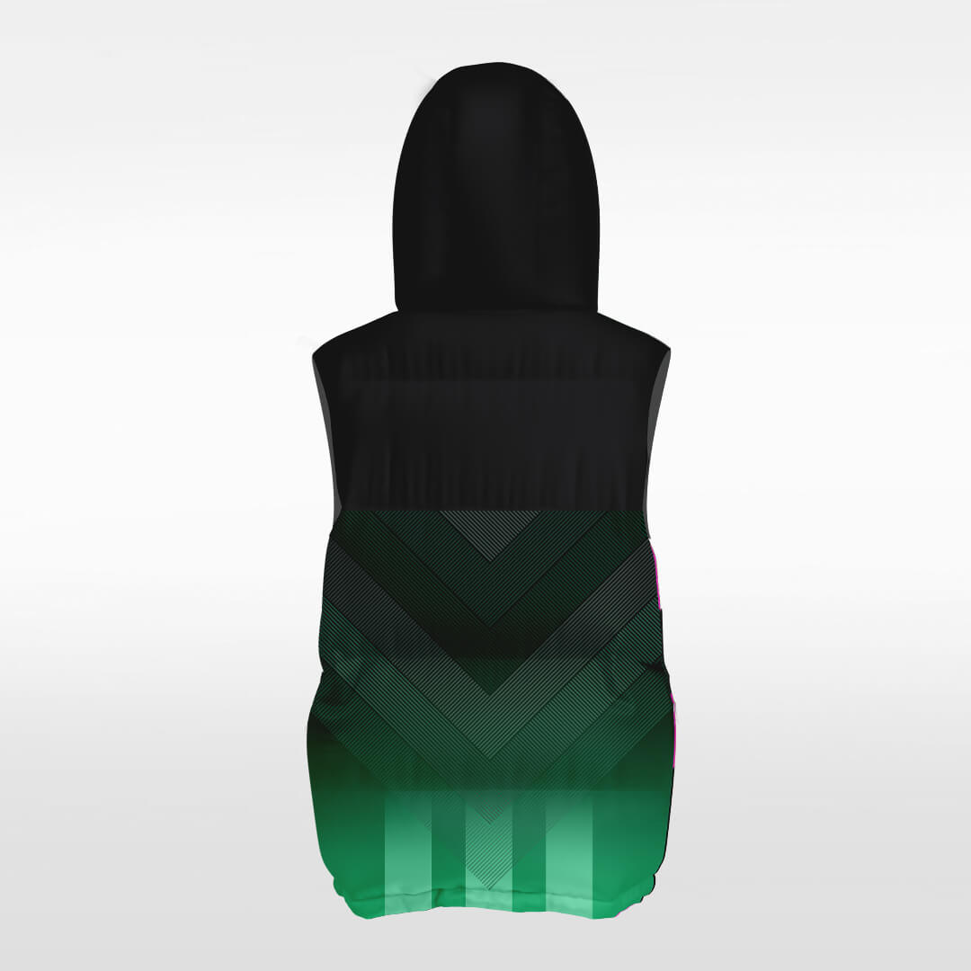 Custom V-Shaped Gradual Green Hooded Vest Outdoor Winter Vest