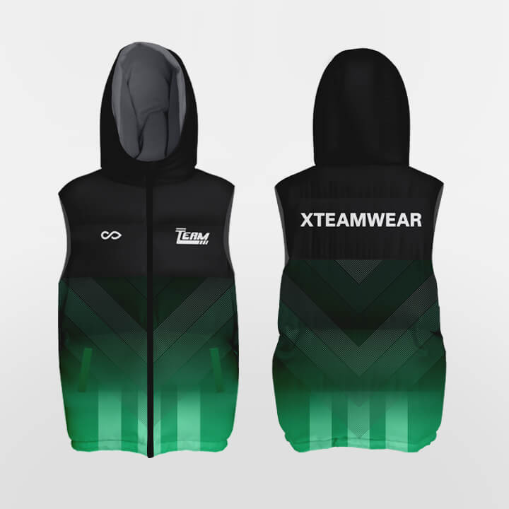 Custom V-Shaped Gradual Green Hooded Vest Outdoor Winter Vest