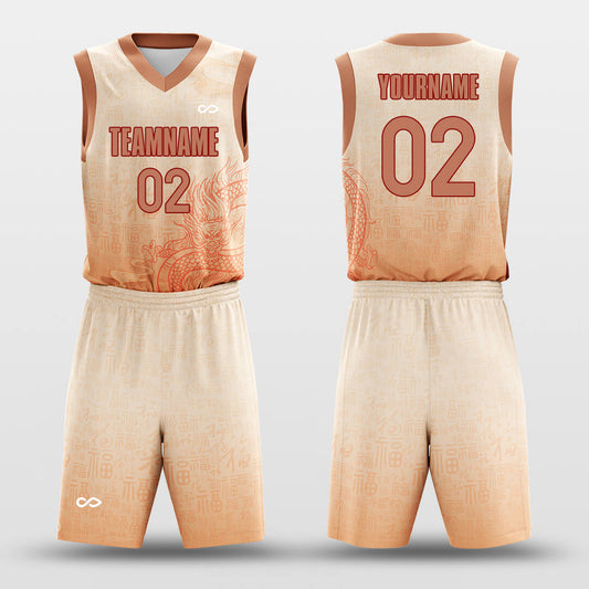 Custom Fu-Dragon Print Ombre Uniform Basketball Jersey Set