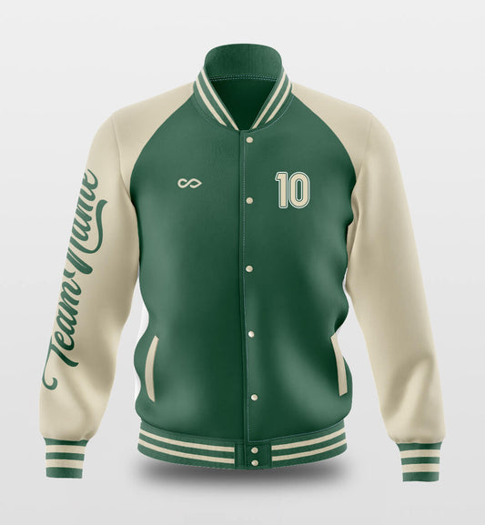 Custom Greenish-yellow Raglan Sleeves Varsity Full-Snap Letterman Jacket