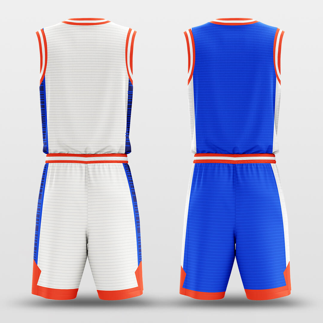 Custom White Blue Ice and Fire Basketball Jersey Set Reversible Uniform
