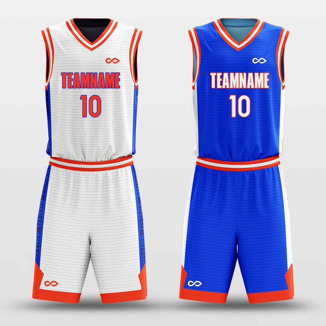 Custom White Blue Ice and Fire Basketball Jersey Set Reversible Uniform
