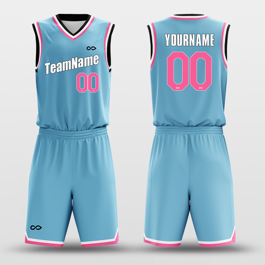 Light Blue Pink - Custom Basketball Jersey Set Design for Team