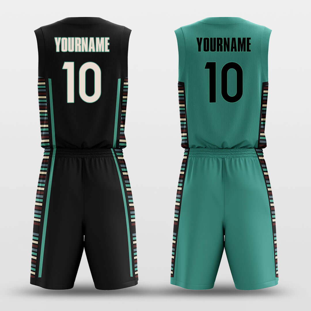 Custom Black Green Tribal Line Basketball Jersey Set Reversible Uniform