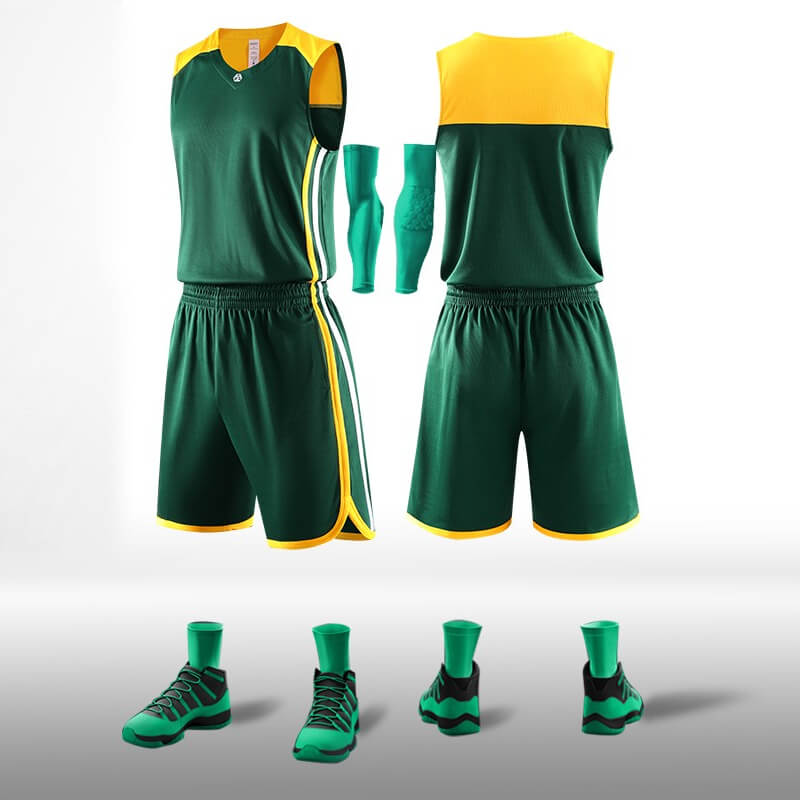 Custom Color Block Striped Uniform Basketball Jersey Set-002