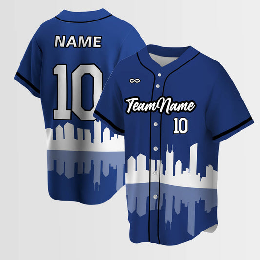 Customized City Inverted Image Sublimated Button-Down Baseball Jersey