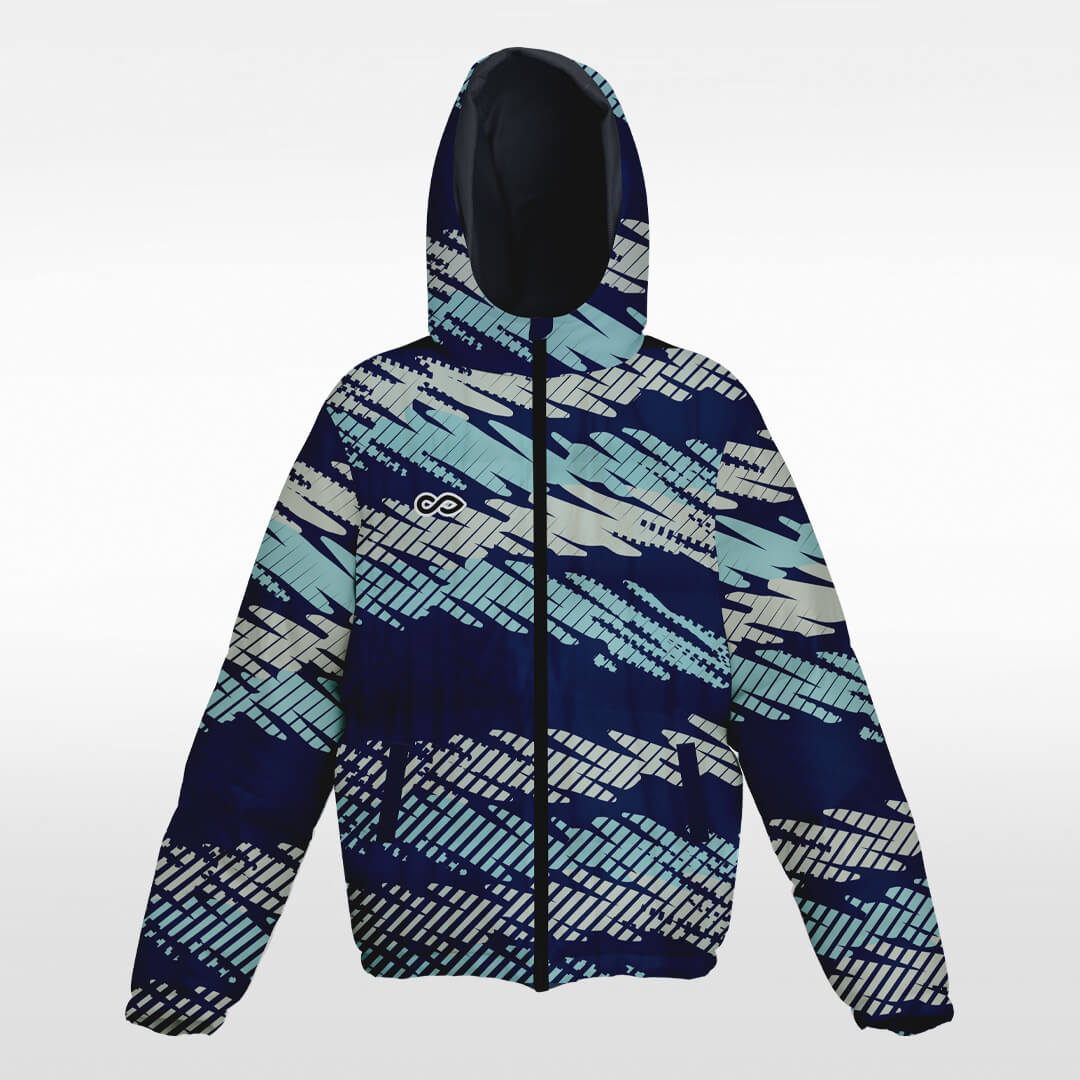 Custom Scribbler Blue Hooded Warm Quilted Winter Jacket