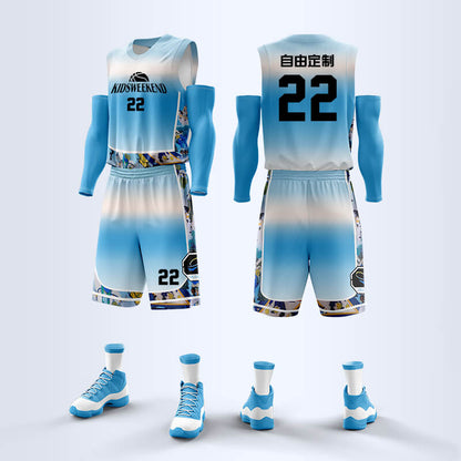 Custom Ombre Chinese Style Print Uniform Basketball Jersey Set-001