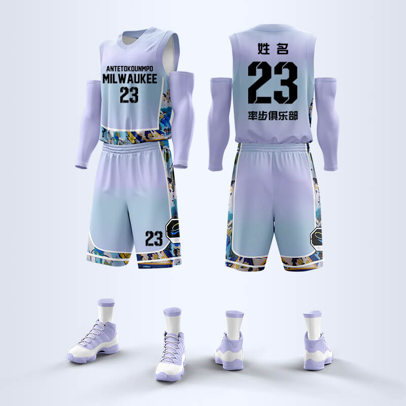 Custom Ombre Chinese Style Print Uniform Basketball Jersey Set-001