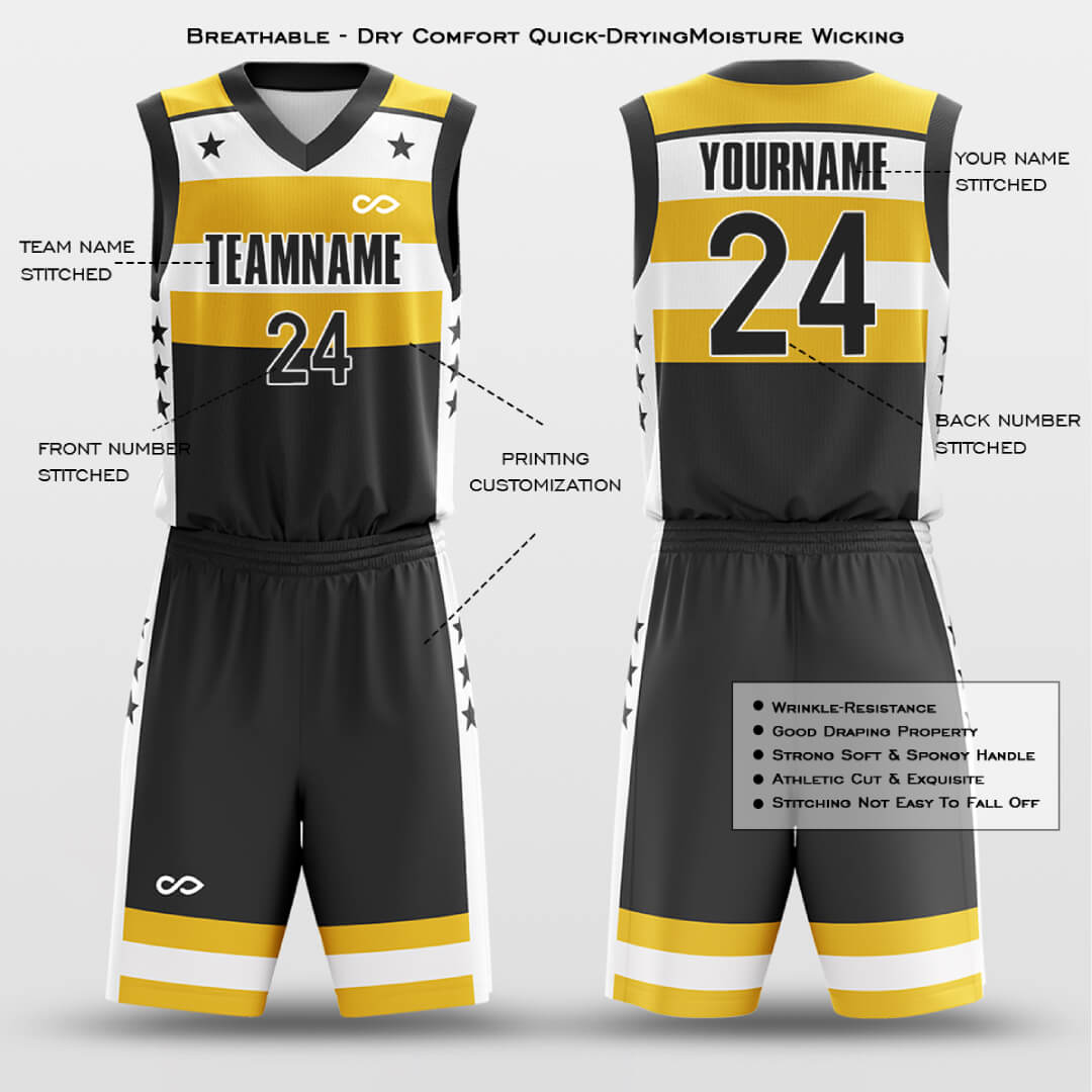 Custom Pentagram Print Color Block Basketball Jersey Set