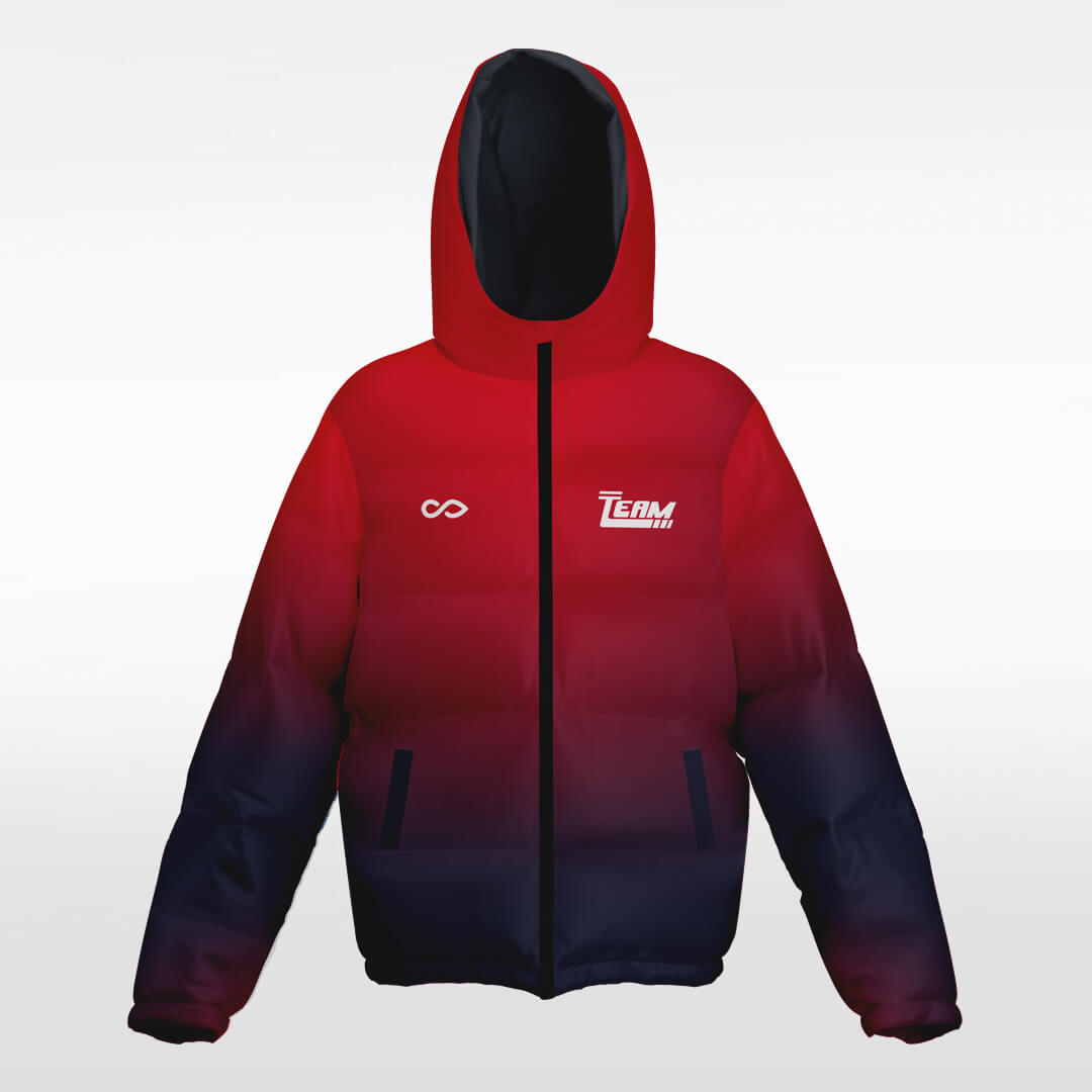 Custom Black-Red Gradual Change Hooded Warm Quilted Winter Jacket