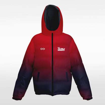 Custom Black-Red Gradual Change Hooded Warm Quilted Winter Jacket