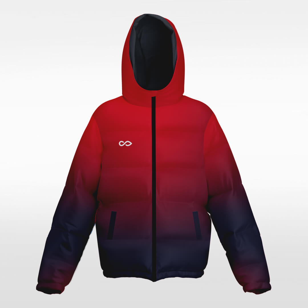 Custom Black-Red Gradual Change Hooded Warm Quilted Winter Jacket