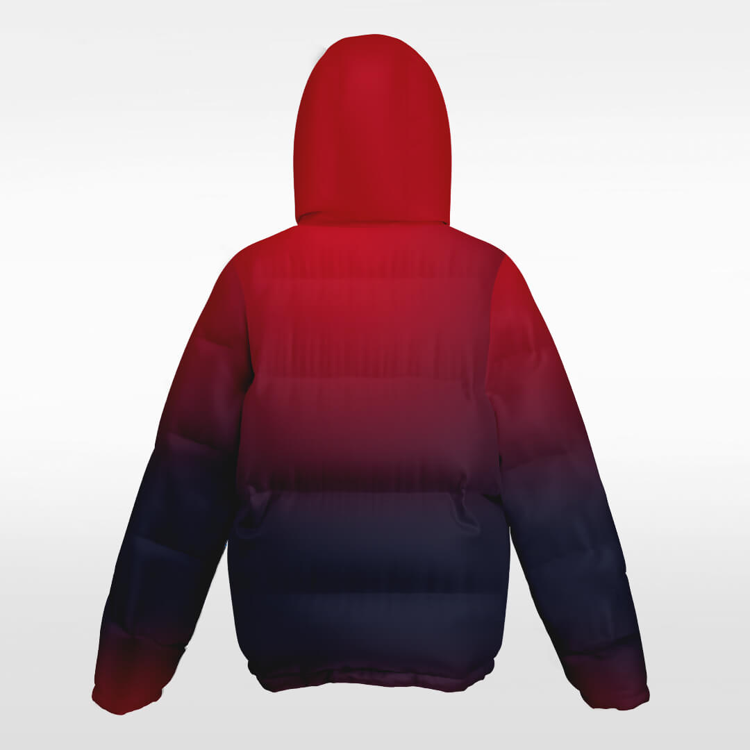 Custom Black-Red Gradual Change Hooded Warm Quilted Winter Jacket