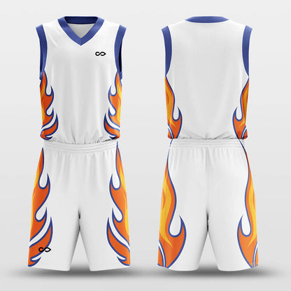 Custom Flames Print Adult Youth V-neck Basketball Jersey Set