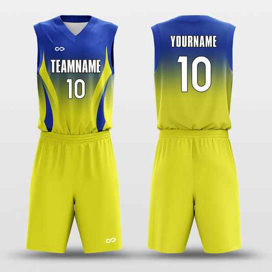 Custom Yellow-Blue Adult Youth Basketball Jersey Set Fade Fashion