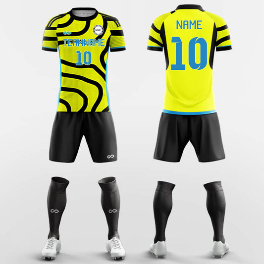 Custom Zebra Fluorescent Yellow Sublimation Soccer Uniform Jersey Kit