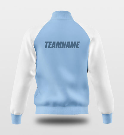 Custom Blue Raglan Sleeves Full-Snap Letterman Jacket