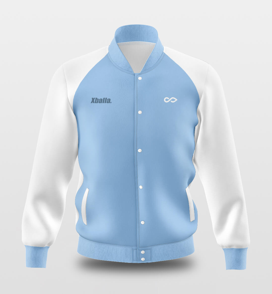 Custom Blue Raglan Sleeves Full-Snap Letterman Jacket