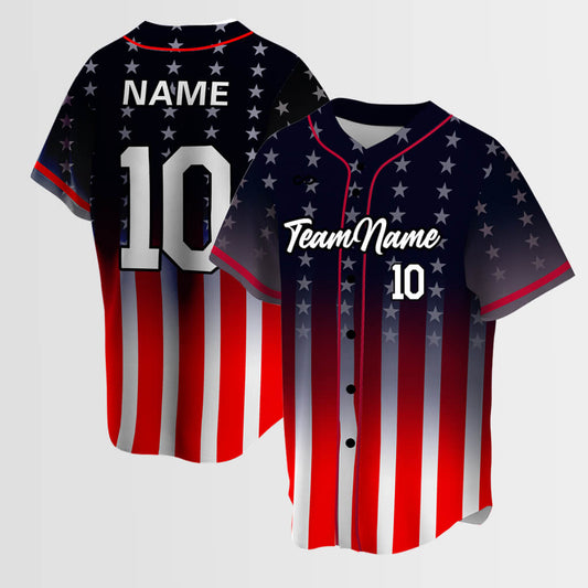 Customized US flag Print Sublimated Button-Down Baseball Jersey