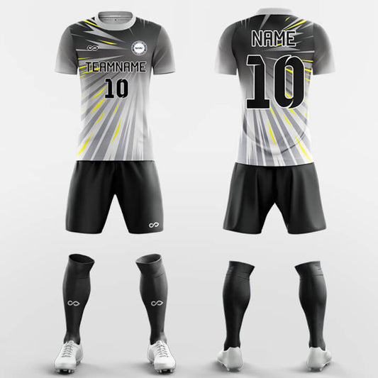 Custom Grey Lighting Print Training Uniform Soccer Sets Jersey Kit