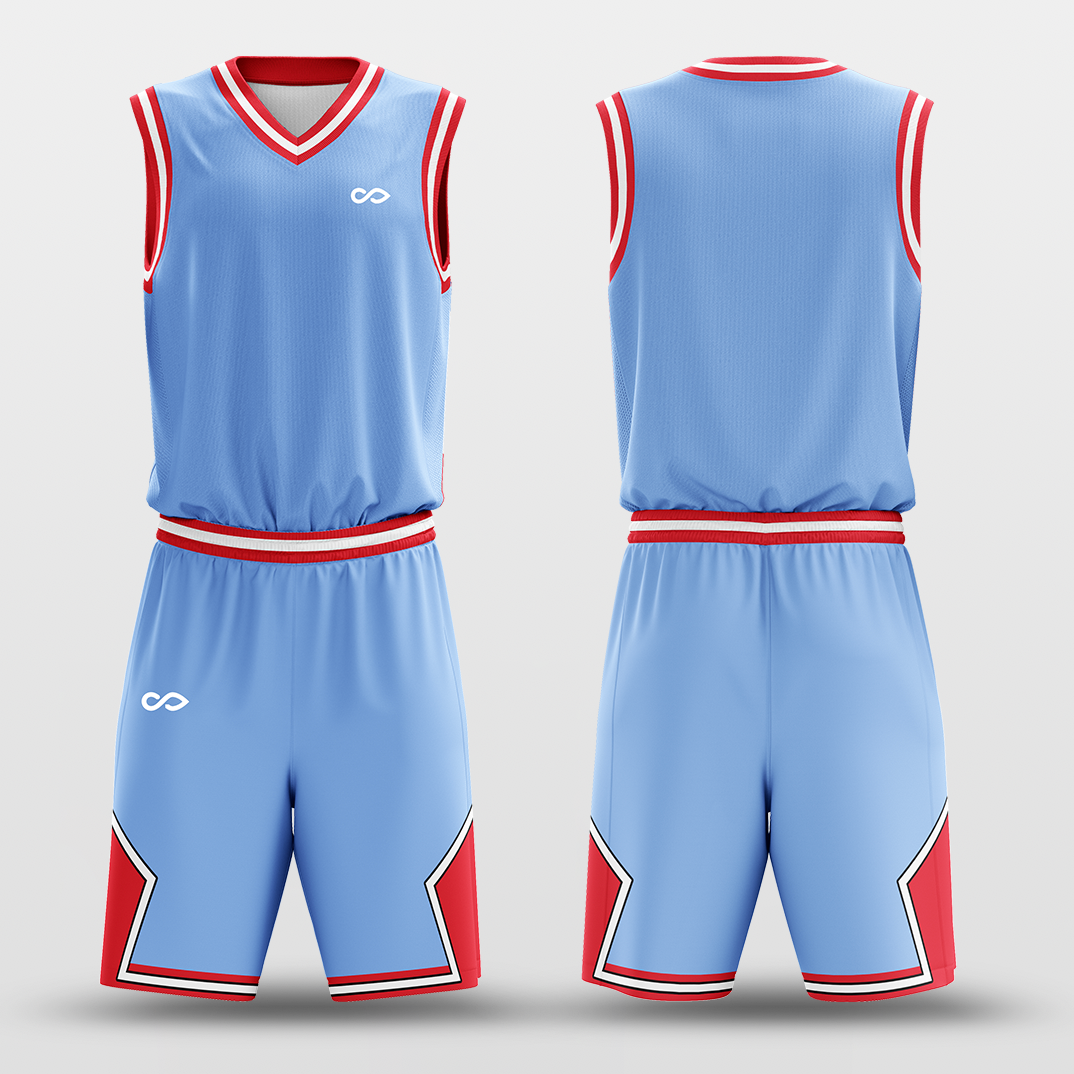 Light Blue Red - Custom Basketball Jersey Set Design for Team