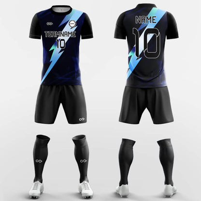 Custom lightning Print Black Uniform Soccer Sets Jersey Kit