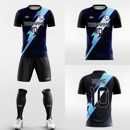 Custom lightning Print Black Uniform Soccer Sets Jersey Kit