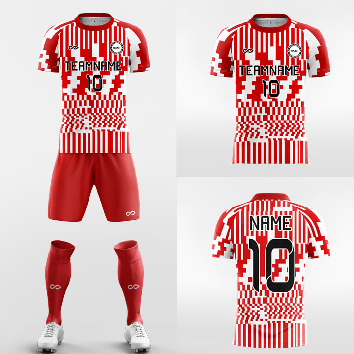 Custom Red Pixels Print Uniform Soccer Sets Jersey Kit