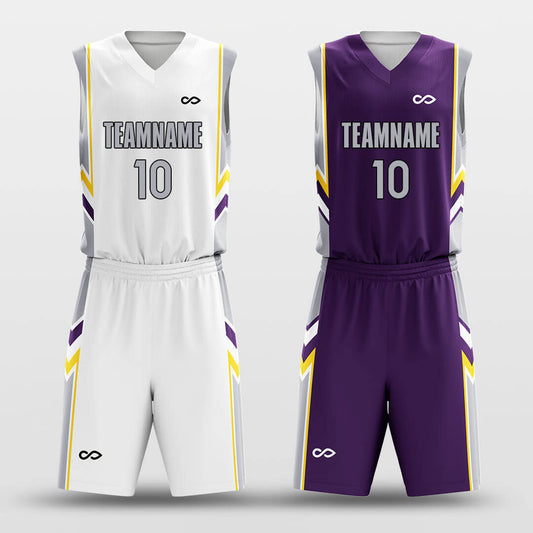 Custom White Purple Racing Basketball Jersey Set Reversible Uniform