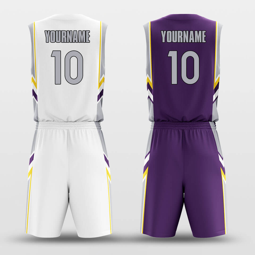 Custom White Purple Racing Basketball Jersey Set Reversible Uniform