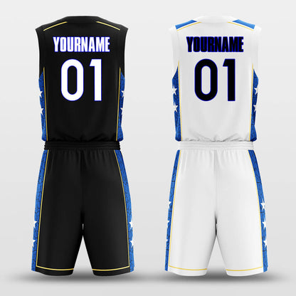 Custom Star Print Reversible Basketball Jersey Set Sublimated