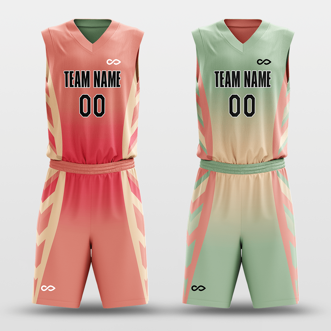 Rose Pink&Light Green Custom Reversible Basketball Set