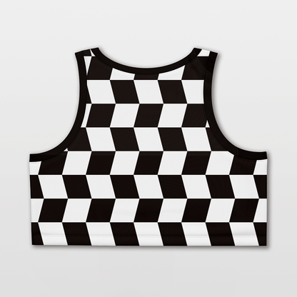 Checkerboard Women Crop Tops Design Black