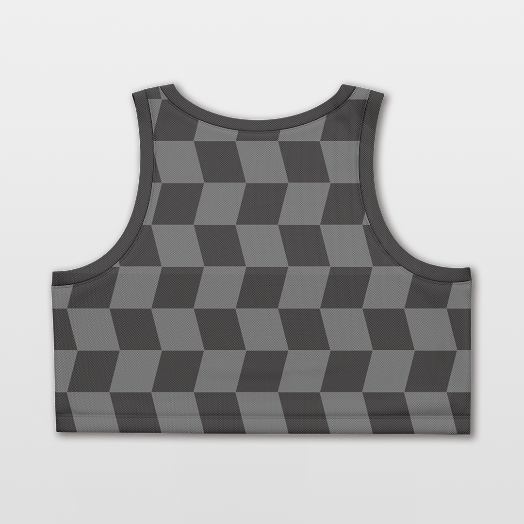 Checkerboard Loose Women Crop Tops Gray