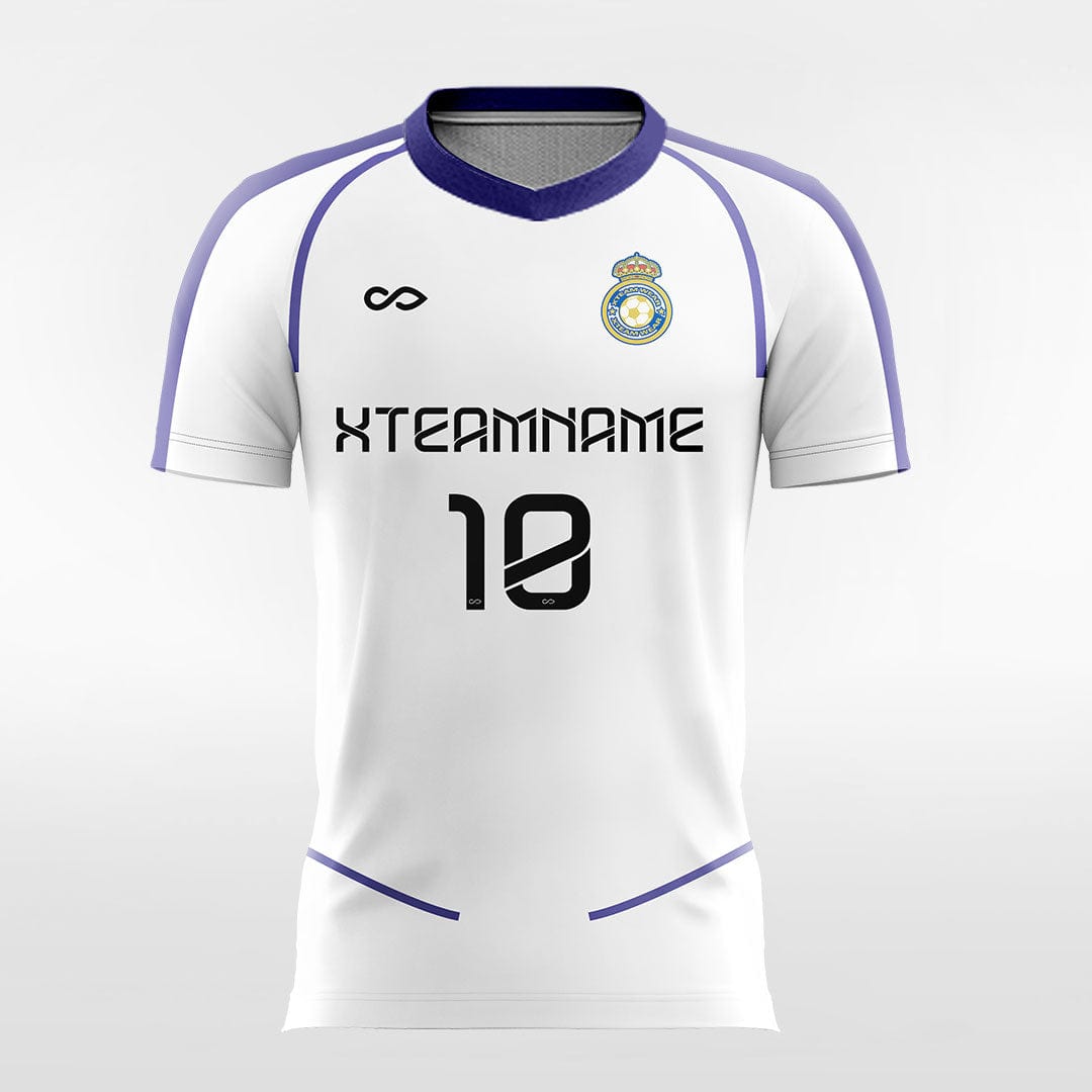 Custom White Soccer Jersey Blue Line Design