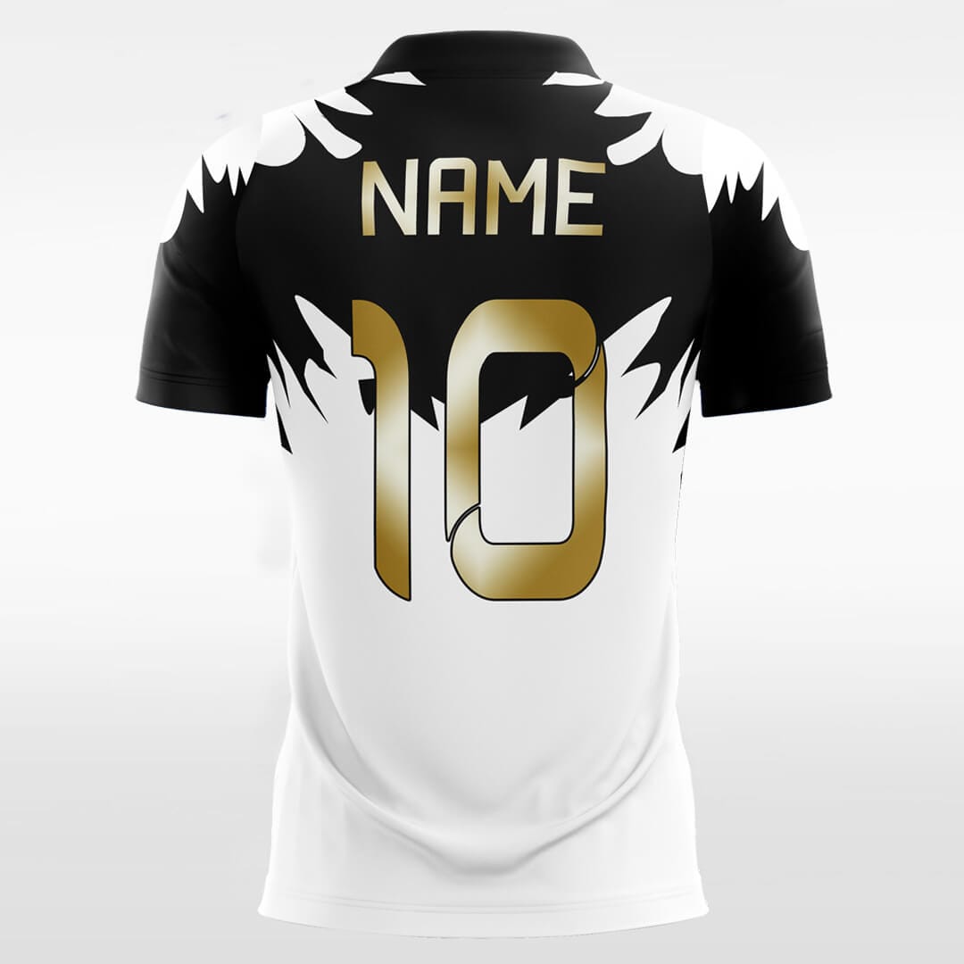 White and Black Soccer Jersey with Gold Logo