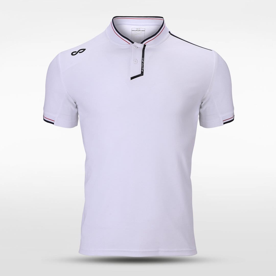 White Adult Stand Collar Polo