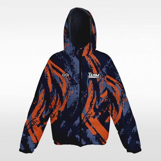 orange blue white winter jacket